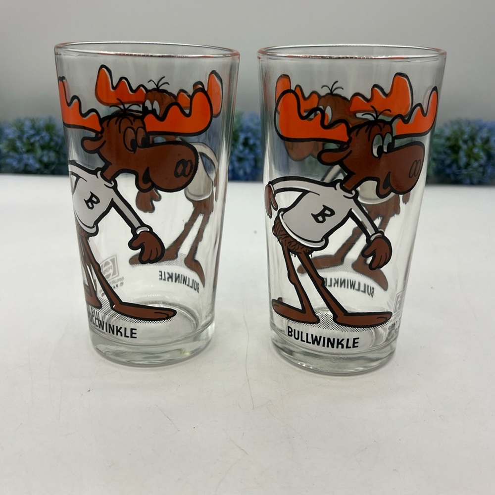 2Vintage 1970s Pepsi Collector Series Tall Bullwinkle Glass!